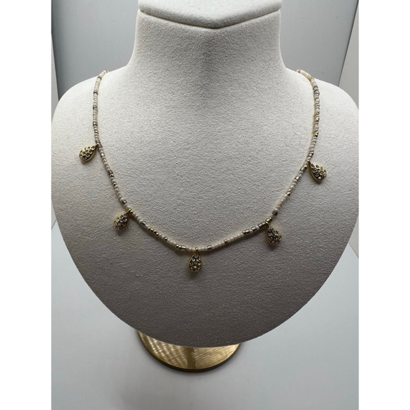 Women's Spartina Gold & White Beaded Necklace One Size - Picture 1 of 2